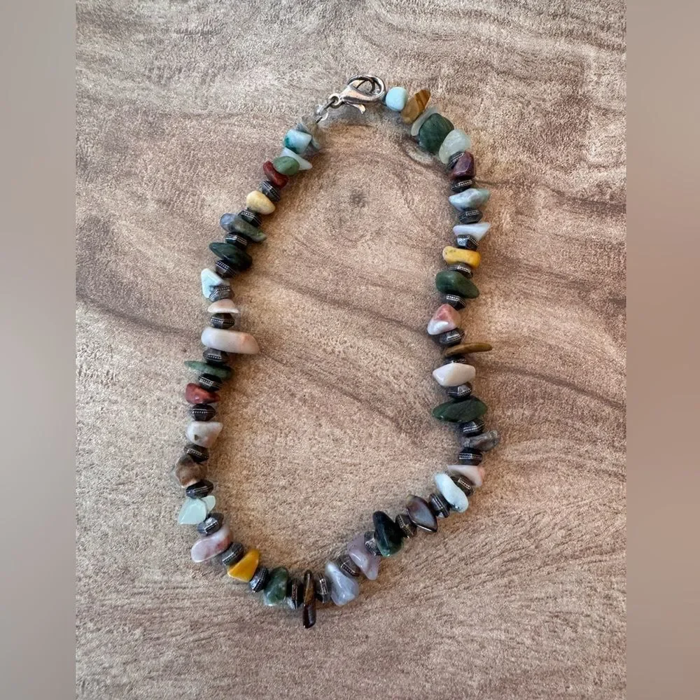 Semi-Precious Mixed Stone Anklet Artisan Handmade Vintage Bracelet Natural